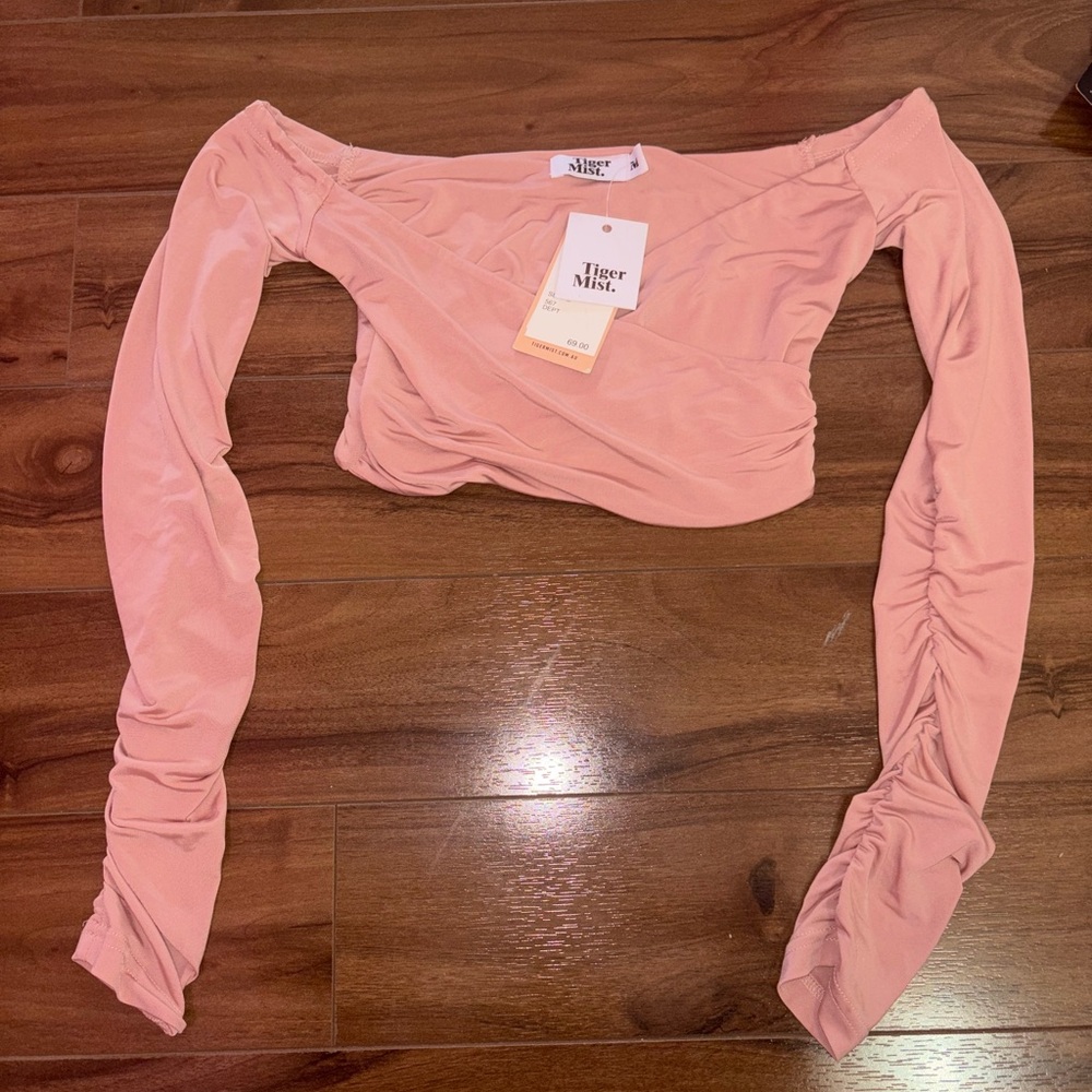Tiger Mist Blush Off-Shoulder Crop Top